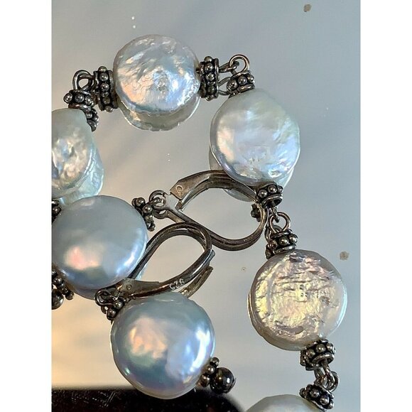 Sterling Silver Mother of Pearl Bracelet Matching Earrings Set Donna Dressler - Picture 8 of 9